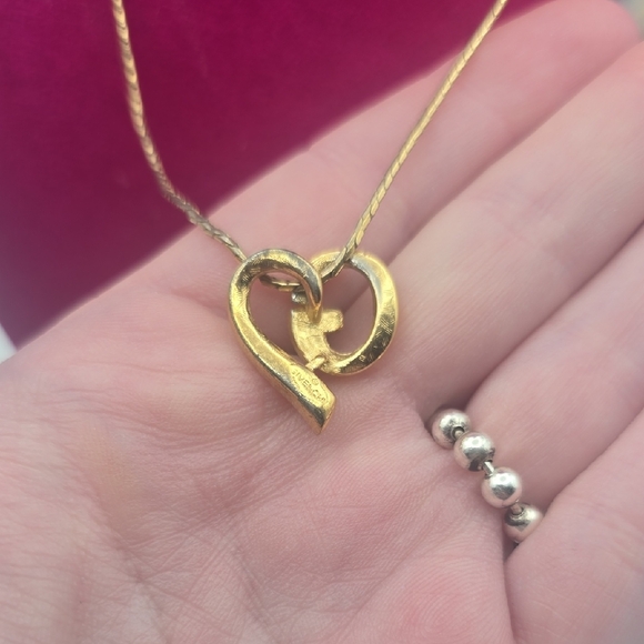 Givenchy G Gold Heart W/ Silver Rhinestones Pendant Necklace (V-G)✨️🖤✨️ - Picture 10 of 10